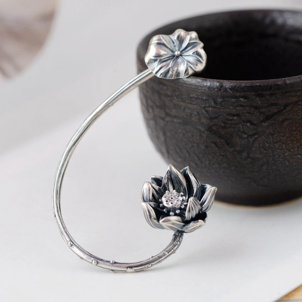 Miyan Bông Tai Mạ Bạc 925 Hình Hoa Sen Phong Cách retro