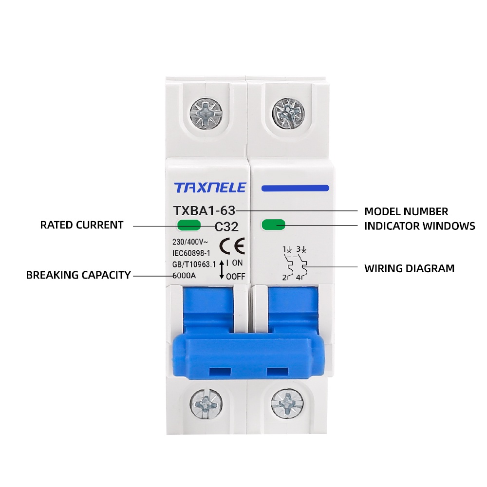 Cầu Dao Ngắt Mạch Mini 1P 2P 230V 400V 6KA 6A 10A 16A 20A 32A 40A 50A 63A