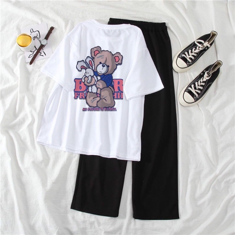 [ Rẻ vô địch ] Set bộ áo thun mix quần xuông - gấu ôm thò