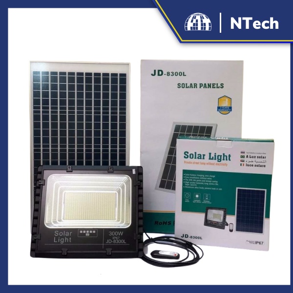 Đèn Năng Lượng Mặt Trời, Đèn Pha JinDian JD-8300L Công Suất 300W - Mẫu Mới 2020, Khung Nhôm, Chip Led "SMD"- BH 02 Năm