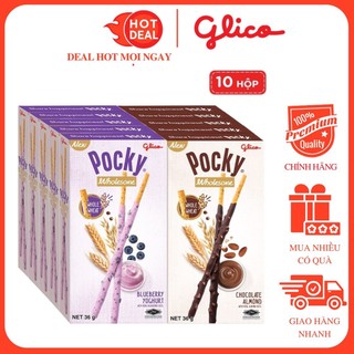 10 hộp bánh que glico pocky vị socola hạnh nhân/việt quất chính hãng - bánh healthy ngon khỏe đẹp