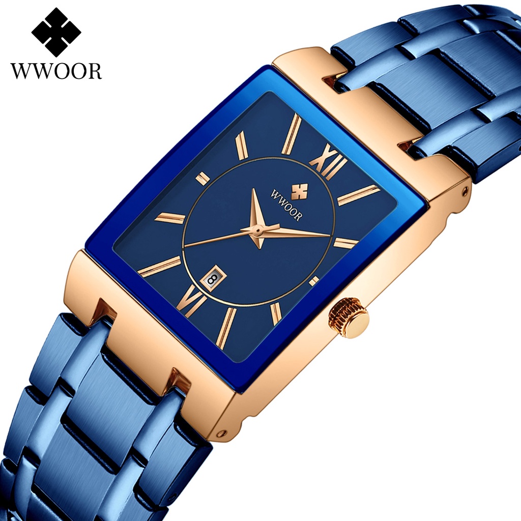 WWOOR   Đồng Hồ Quartz  Top Mặt Chữ Nhật Chất Liệu Thép Không Gỉ 8858
