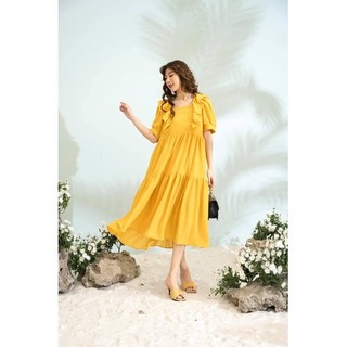 Đầm Babydoll Vàng Tầng Bèo Ngực Cánh Tiên