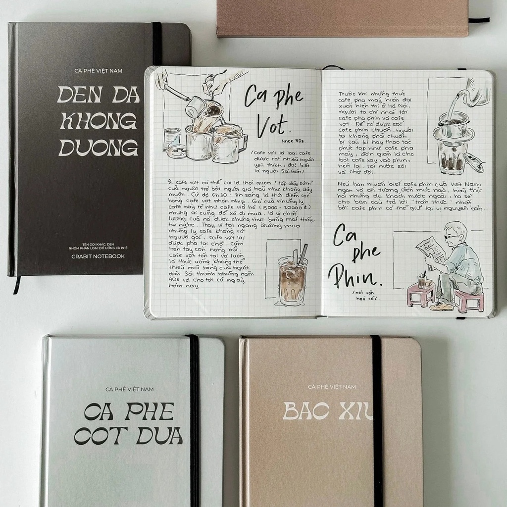 Sổ Tay A5 CRABIT Bạc Xỉu 130gsm - Ruột chấm dot ghi chép, làm bullet journal, quà tặng độc đáo