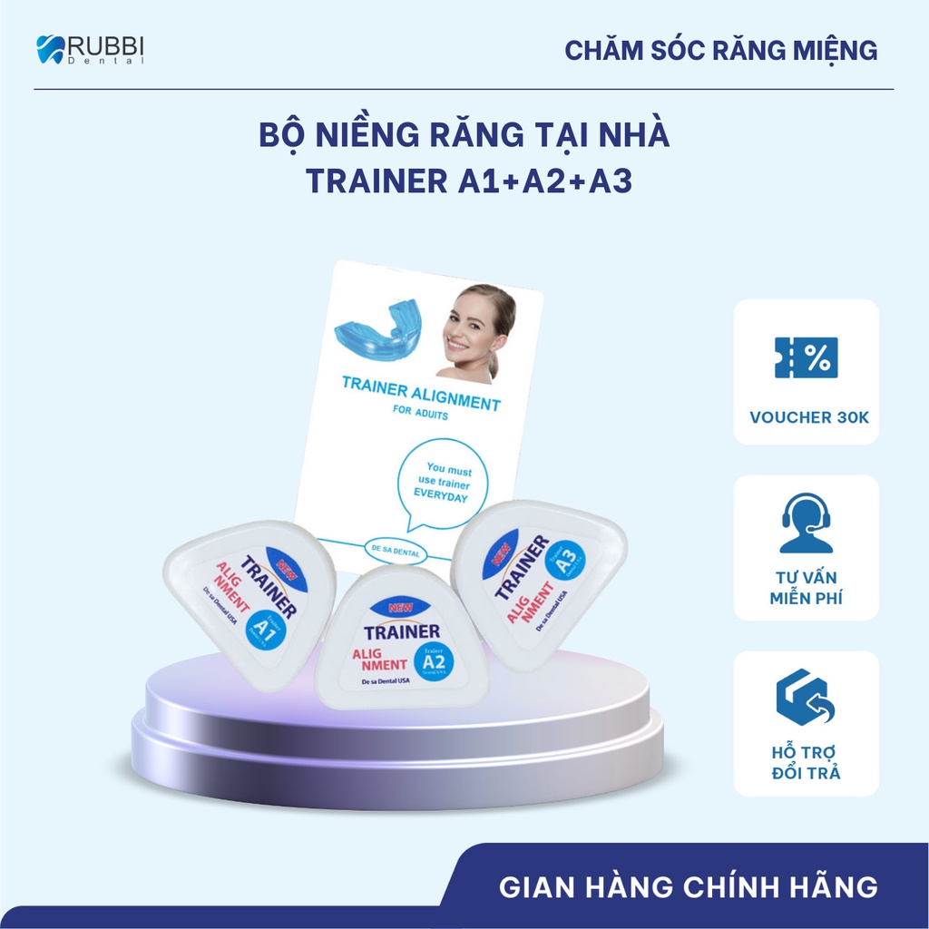 Miếng niềng răng trong suốt tại nhà chính hãng TRAINER - Bộ chỉnh nha dành cho người lớn A1 + A2 + A3