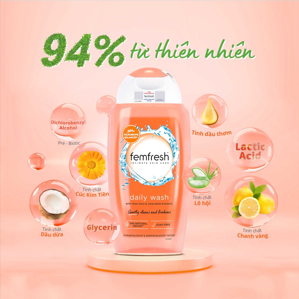 Combo Dung Dịch Vệ Sinh Femfresh Cam 250ml và Nước Hoa Vùng Kín Foellie Eau De Innerb Perfume Màu Đen 5ml