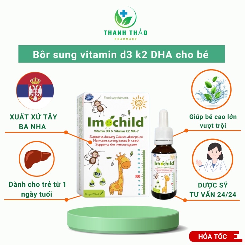 Siro Nhỏ Giọt Imochild Fobelife Bổ Sung Vitamin D3 K2 và DHA Hấp Thụ Canxi