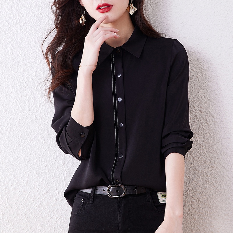 Áo Sơ Mi Lụa Đen Dáng Rộng Thời Trang Cao Cấp 2023 Cho Nữ
