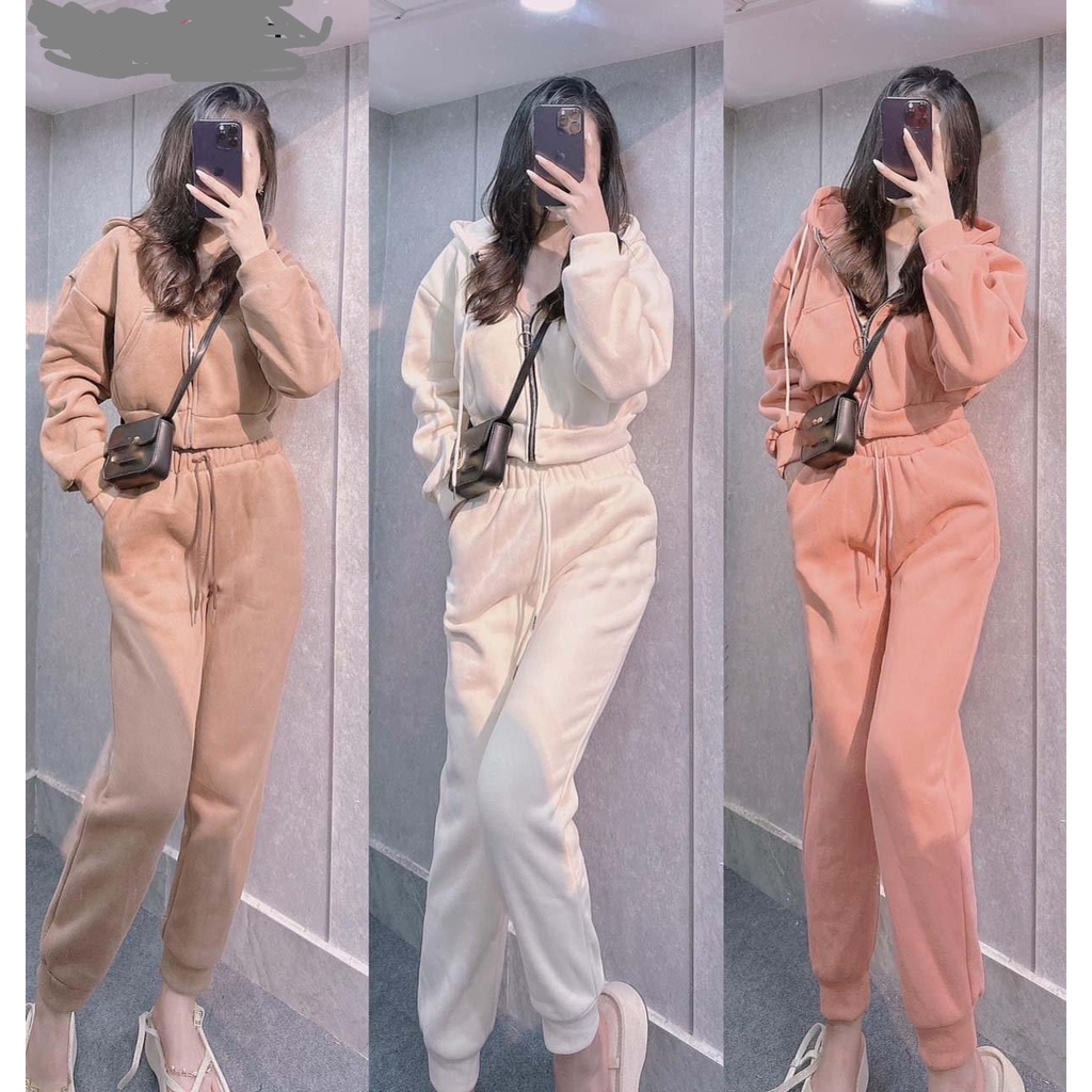 Set bộ thu đông có BigSize chất nỉ Bông quần jogger phối áo có nón thời trang dễ thương_SBNT_6029