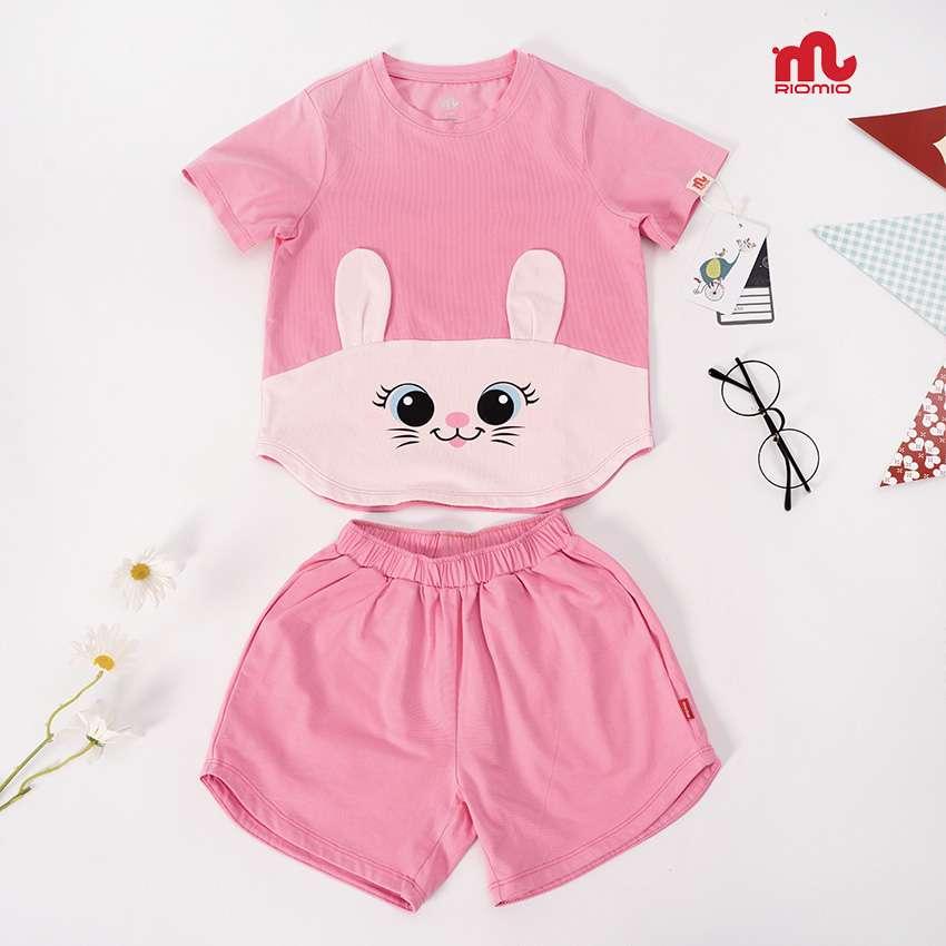 Bộ quần áo cotton cộc tay tai thỏ bé gái RIOMIO 2,3,4,5,6,7 tuổi đồ bộ cho bé mát mẻ mềm mại  đi chơi đi học - RBG393