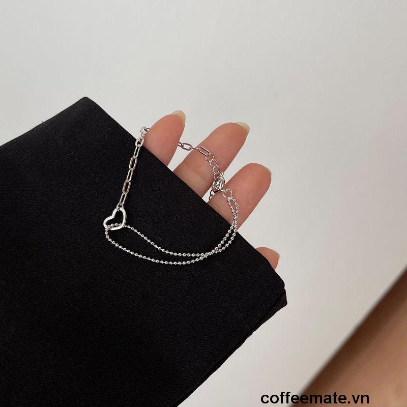 【coffeemate】⚡ Vòng tay bạc sterling 925 mặt hình trái tim ghép dây xích và dây chuỗi thiết kế nhỏ đơn giản thời trang cá tính cho nữ