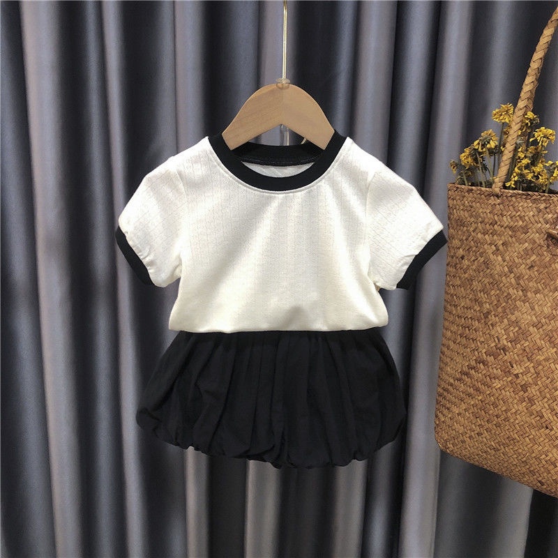 Set Áo Thun Tay Ngắn Phối Quần Short Dễ Thương Thời Trang Mùa Hè Cho Bé Gái