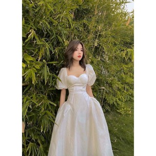 Đầm dáng dài cổ vuông diện đi tiệc cực sang đầm xòe thiết kế nữ tính MyMy store