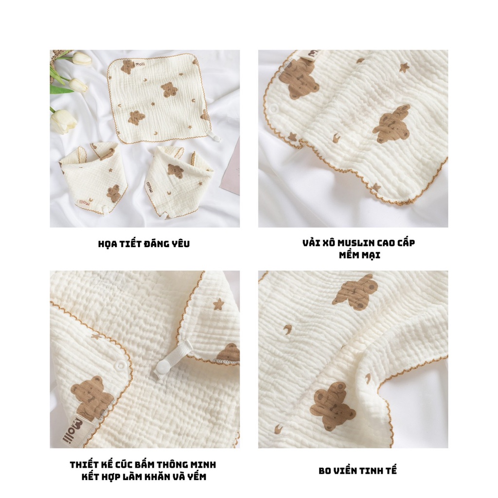 Set 3 Khăn sữa / yếm  xô 4 lớp kt 28*28cm cho bé