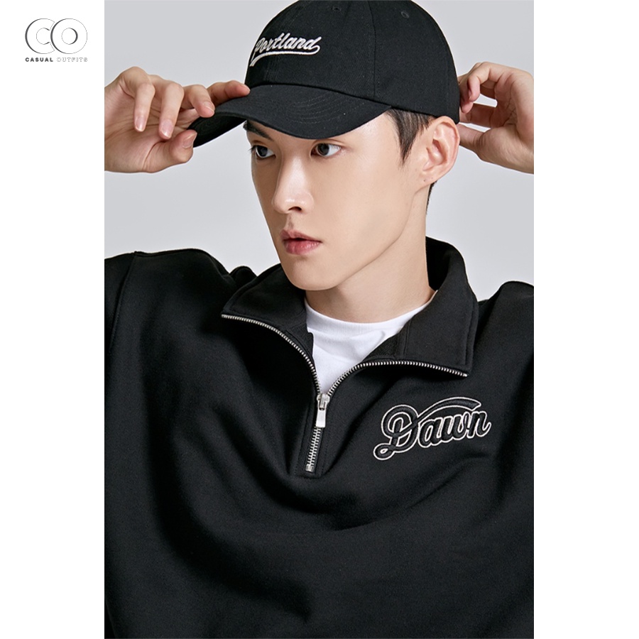 Áo sweatshirt half-zip unisex nam nữ SPAO Dawn - Màu đen