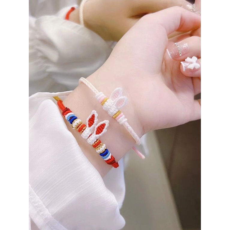 Vòng Tay Dây Bện Thủ Công Mặt Hình Thỏ Phong Cách Trung Hoa Cho Cặp Đôi