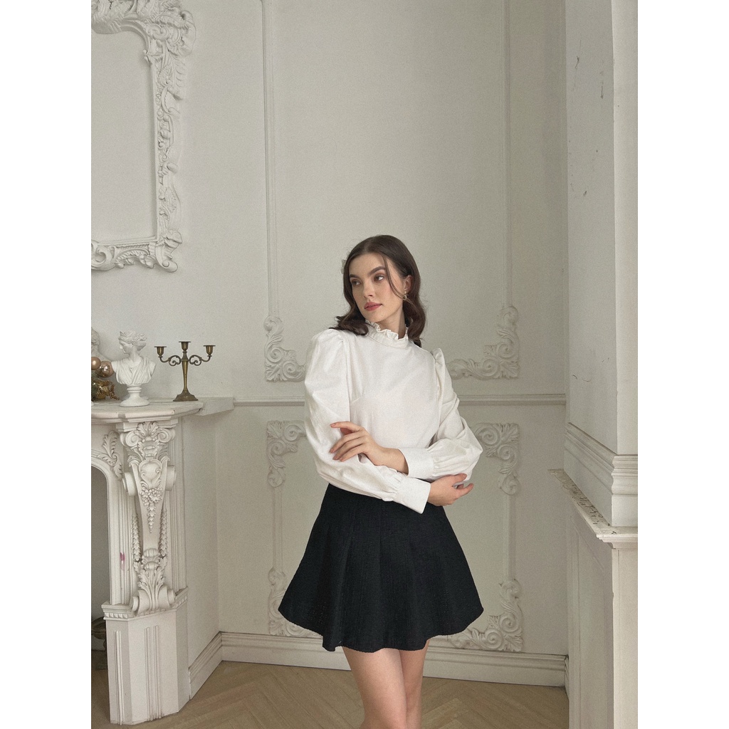 TIFFANY STUDIOS - Sơ Mi Cổ Tròn Tay Phồng Phong Cách Pháp