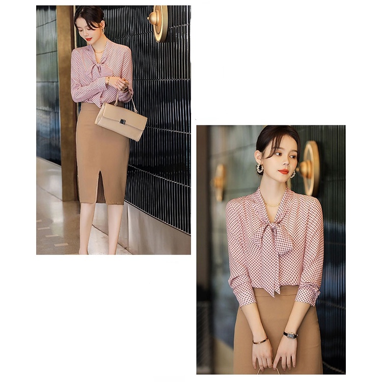 Áo Sơ Mi Lụa Mulberry Tay Dài Thắt Nơ Họa Tiết Chấm Bi Thời Trang 2023 Cho Nữ