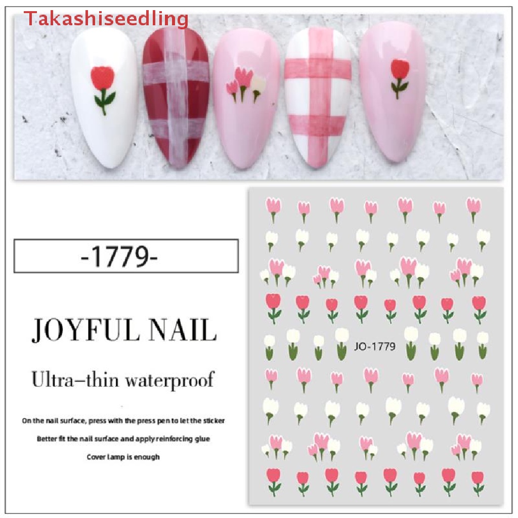 Miếng Dán Trang Trí Móng Tay Chống Thấm Nước Hình Hoa Tulip Xinh Xắn Lưng