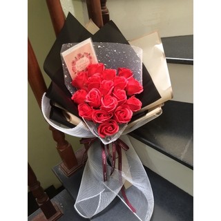 [HOA VALENTINE] Bó hoa sáp đỏ trái tim TẶNG thiệp.(HS41)