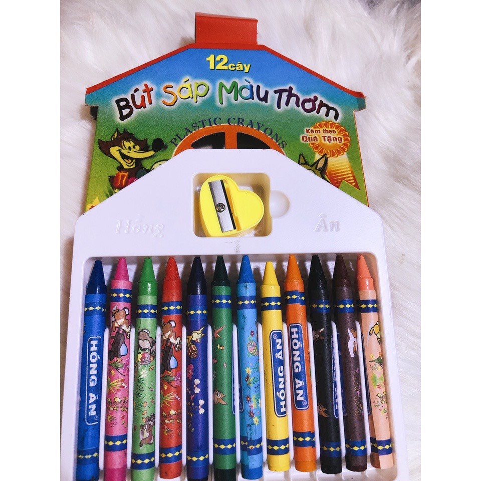 Bút sáp màu thơm 1 bộ 12 cây màu kèm đồ chuốt