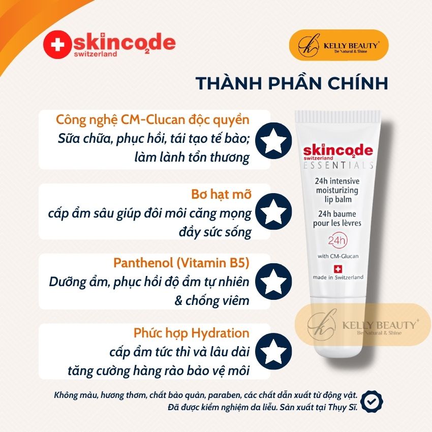 Dưỡng Môi Essential 24h Intensive Moisturizing Lip Balm SKINCODE - Cấp Ẩm, Giảm Khô Môi, Ngừa Thâm Môi | Kelly Beauty