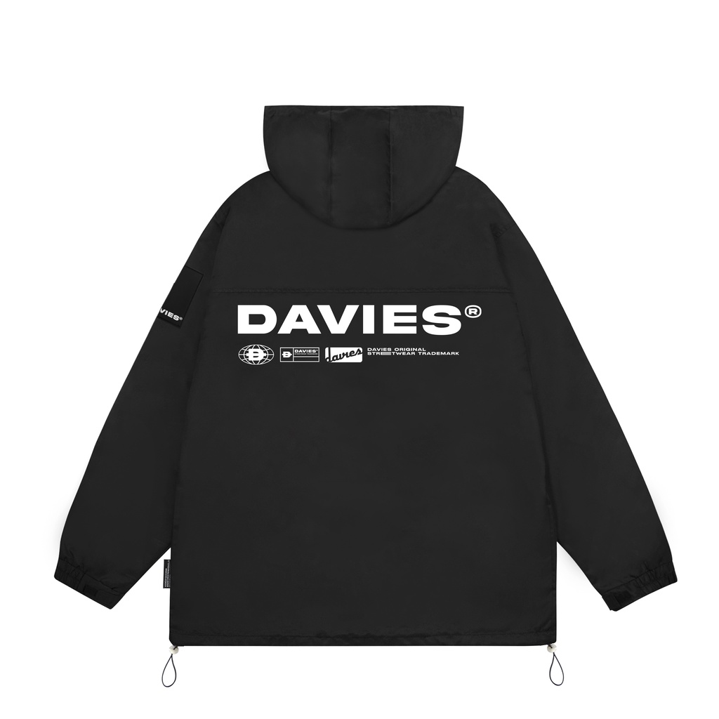 Áo khoác dù nam nữ có nón, màu đen local brand davies DPH4X jacket| D30-AK8