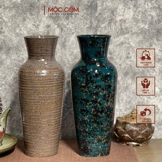 Bình gốm Bát Tràng men nâu mộc vintage cắm hoa đào, lê, mận, tuyết mai trang trí Tết, decor phòng khách đẹp Mộc Gốm MG95