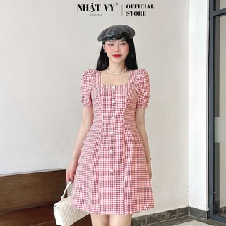 Đầm dự tiệc Nhật Vy cổ cách điệu phối đính cúc chất ziczac dáng ôm ngắn phù hợp công sở đi chơi sang trọng - D2638