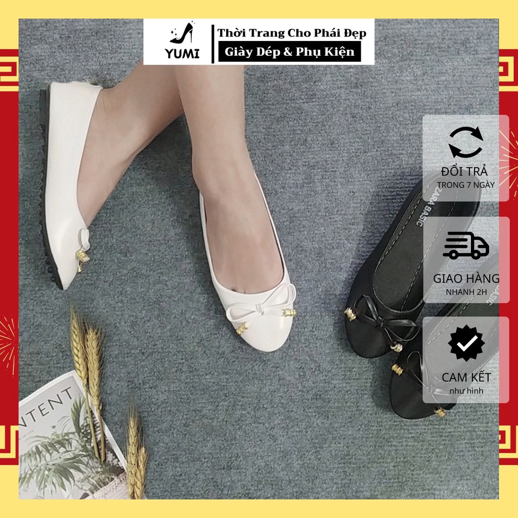 Giày búp bê nữ đế bằng da mềm đính nơ đơn giản Yumi GB2