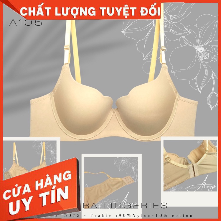 Áo Lót Nâng Ngực Nhẹ ZABRA Đệm Ngực Dày 16mm, Cúp Chéo Móc Tim, Cài Sau 3 Móc Chất liệu Thun Lạnh A105
