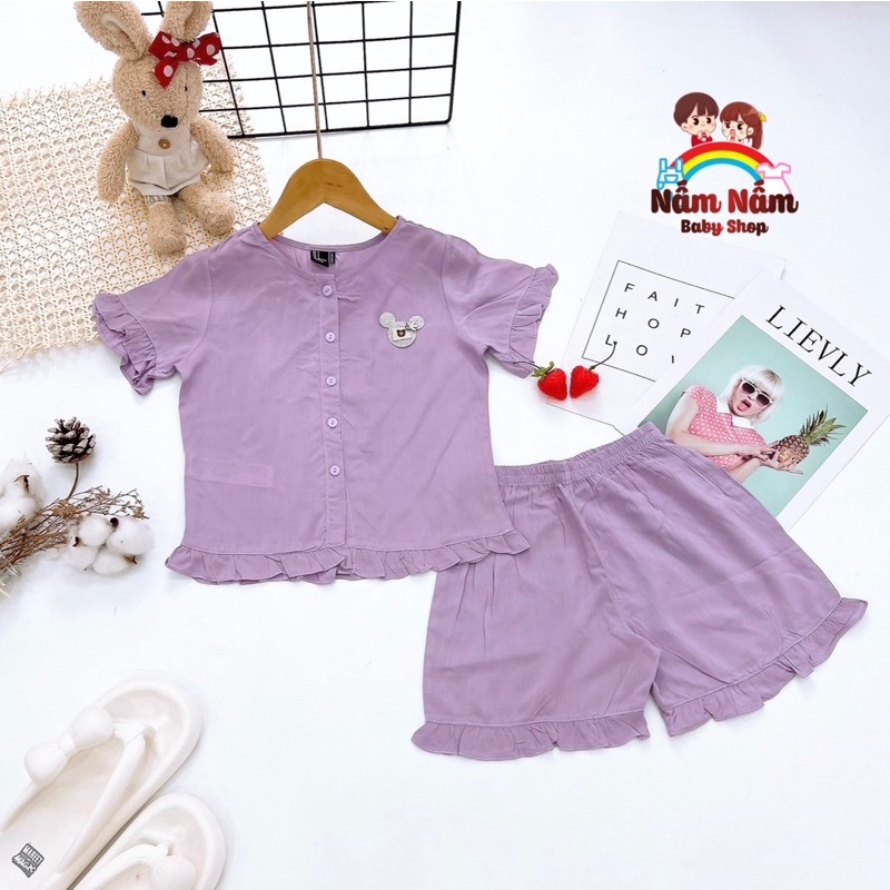 Bộ tay ngắn quần đùi màu trơn dán gấu hàng xuất F21-Bảo Sam