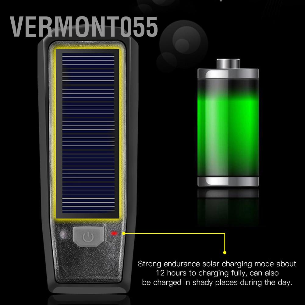 Vermont055 Đèn trước xe đạp sạc năng lượng mặt trời pin độ sáng cao có còi cho leo núi đi ban đêm