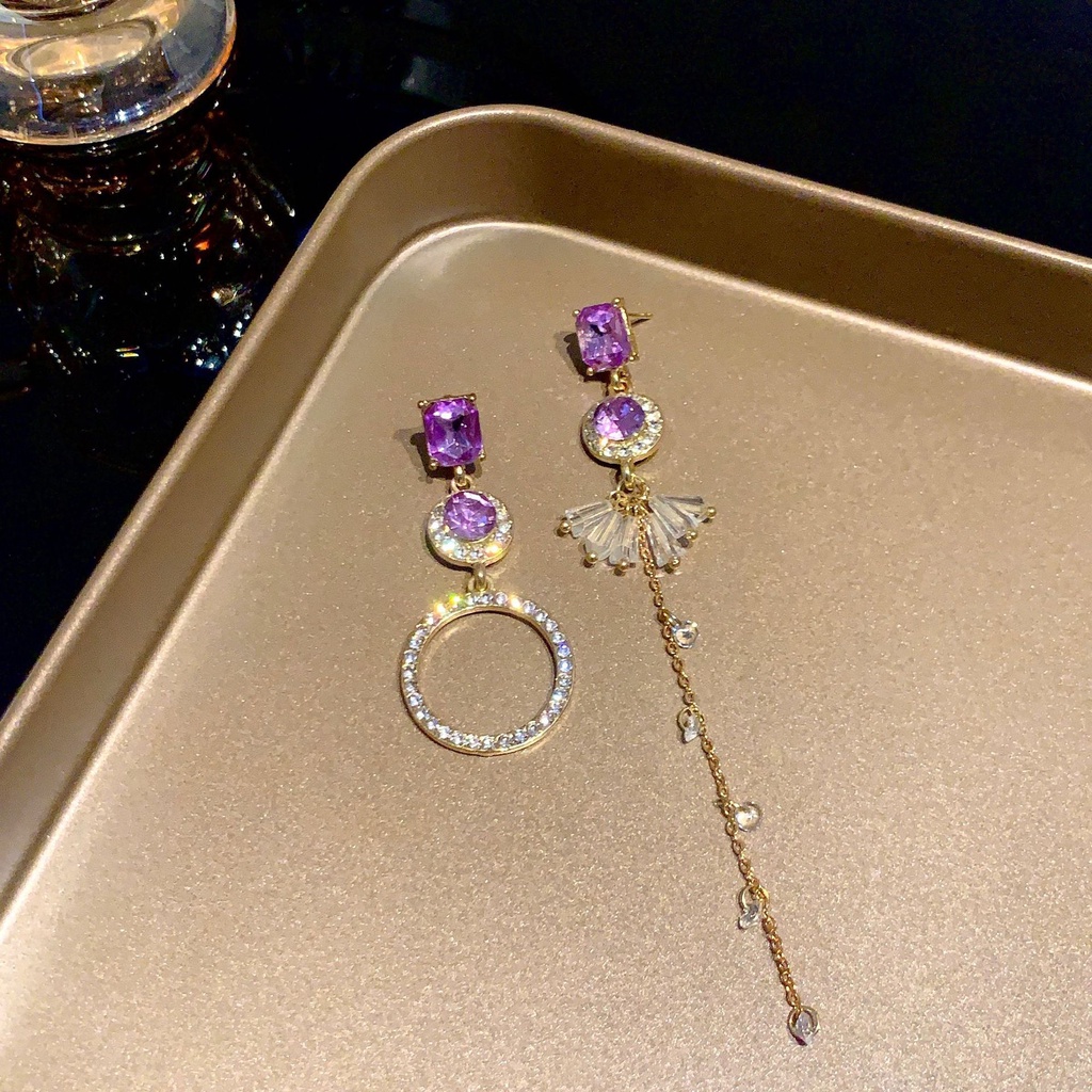 Hoa Tai Dáng Dài Mặt Hình Quạt Màu Tím Cho Nữ