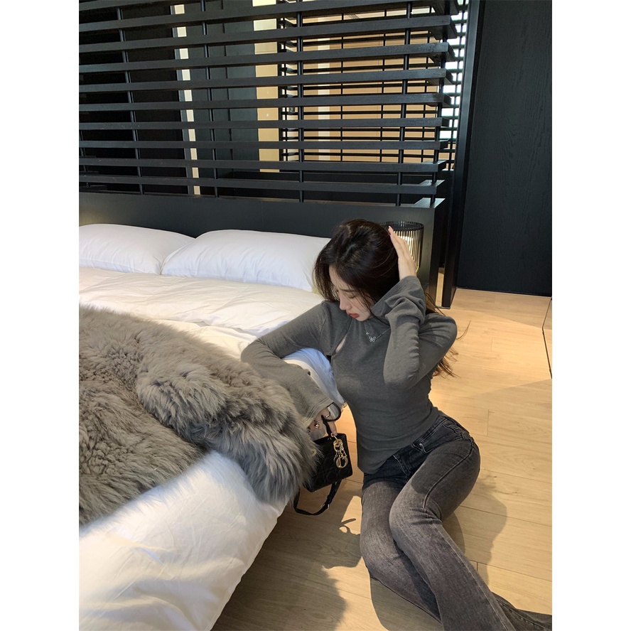 ZHELIHANGFEI Áo Thun Tay Dài Cổ Cao Thời Trang Quyến Rũ Cho Nữ