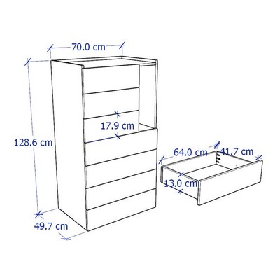 LEMA, Tủ đựng đồ 7 ngăn kéo hiện đại DRA_073, 70x50x129cm, tủ gỗ Scandi Home