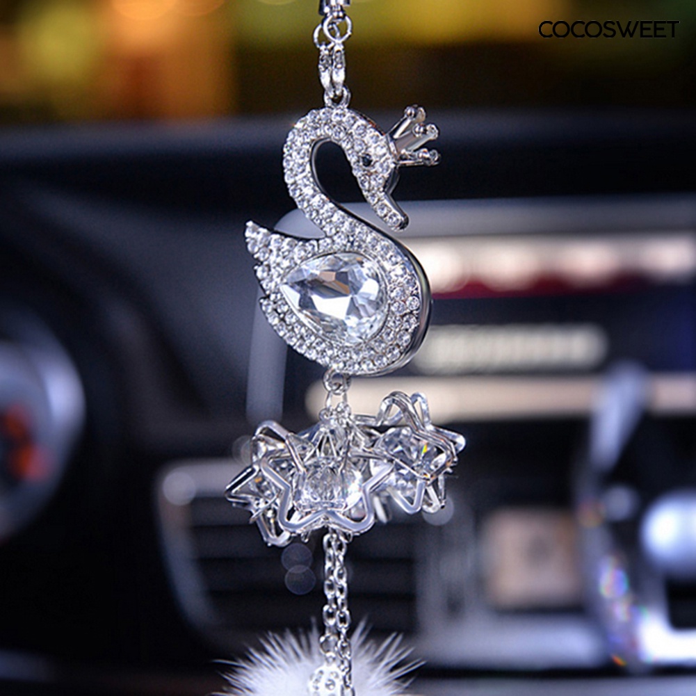 Phụ Kiện Treo Trang Trí Nội Thất Xe Hơi Hình Thiên Nga Đính Pha Lê Giả