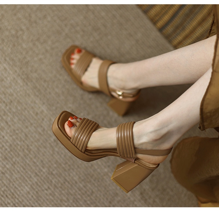 🌈 Giày Sandal Gót Dày Mũi Vuông Phong Cách Hàn Quốc Thời Trang Mùa Hè 2022 Mới Cho Nữ