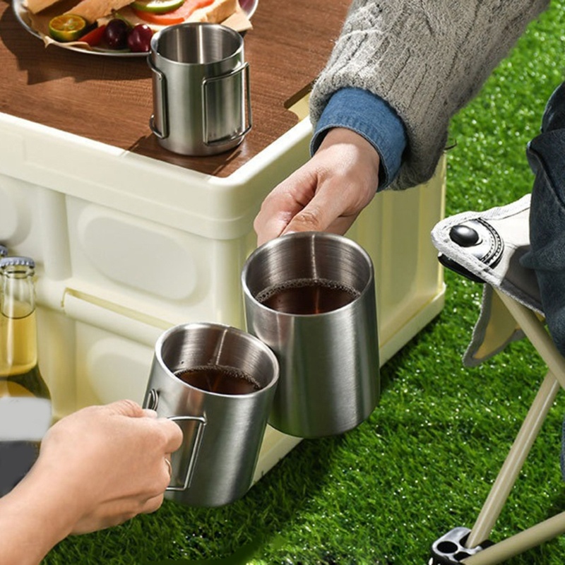 Cốc Uống Cà Phê Bằng Thép Không Gỉ Có Tay Cầm Có Thể Gấp Gọn Tiện Dụng Mang Theo Du Lịch Dã Ngoại