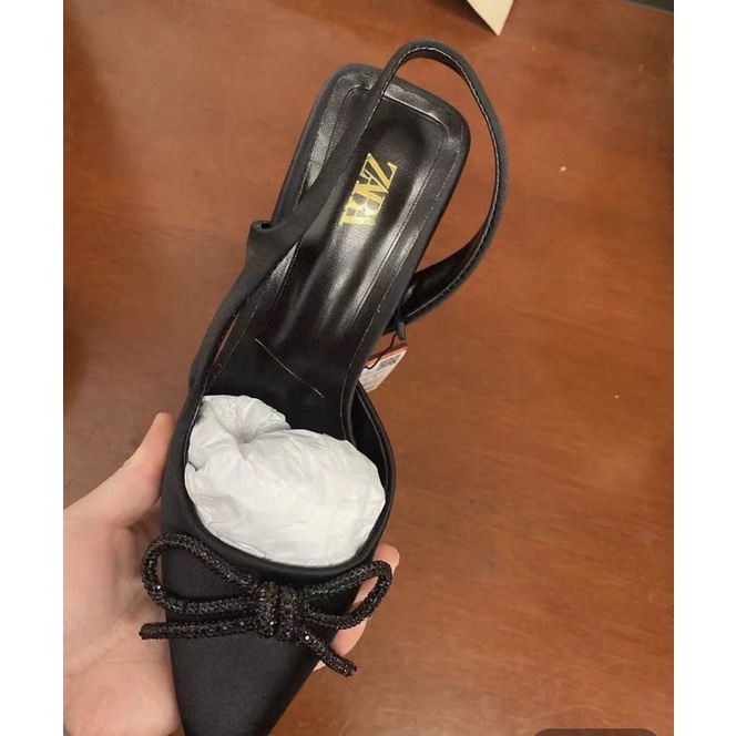 Dép cao gót Zara quai sau nơ đá