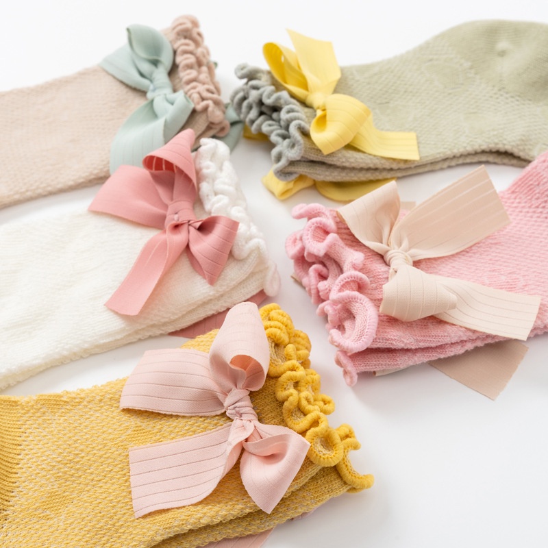 Vớ Cotton Mỏng Phối Ren Đính Nơ Cỡ Lớn / Vừa / Nhỏ Thời Trang Xuân Hè Xinh Xắn Cho Bé