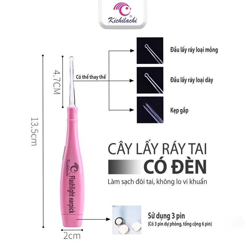 Que lấy dáy tai phát sáng có đèn led cho bé Kichilachi Kichi