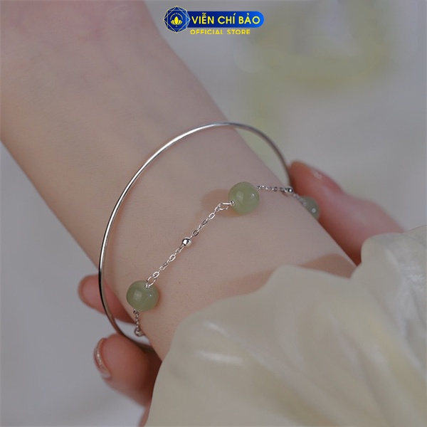 Lắc tay bạc nữ  mix đá xanh lá chất liệu bạc 925 thời trang phụ kiện trang sức Viễn Chí Bảo L000328