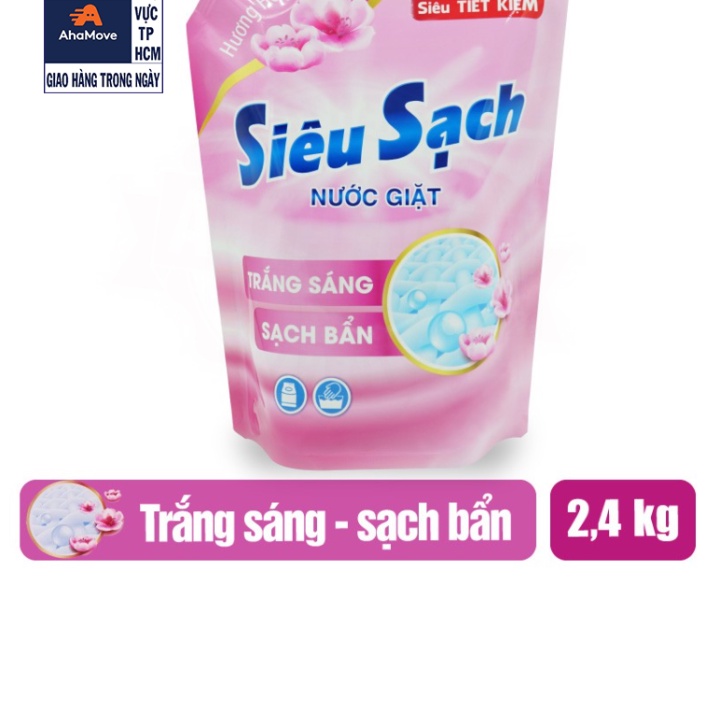 Nước giặt Lix Siêu Sạch 2.4kg Hương Hoa Anh Đào (túi)
