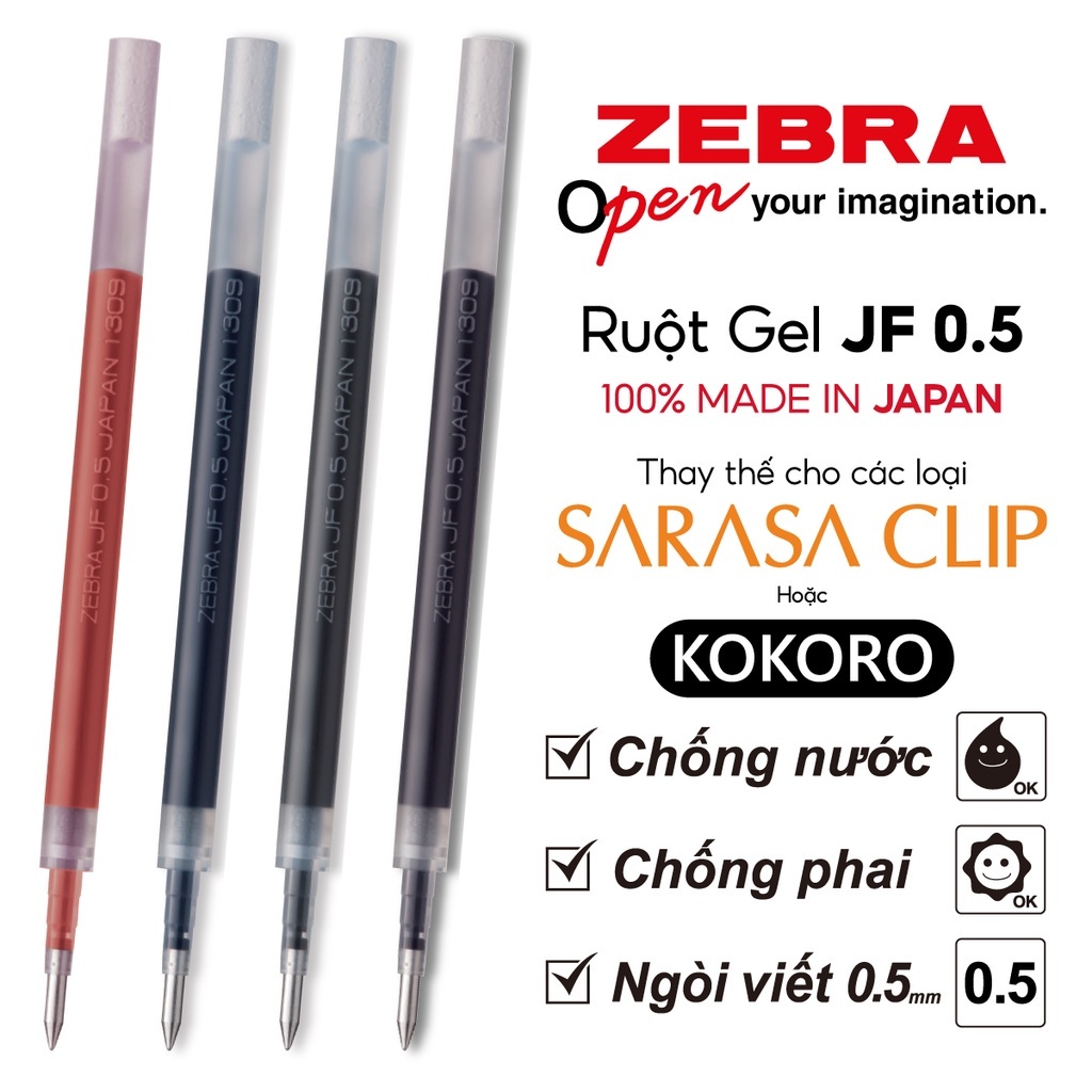 Ruột viết SARASA CLIP JF 0.5mm - Zebra Nhật Bản Chính Hãng - Thay cho bút Sarasa Clip và Pentel Energel