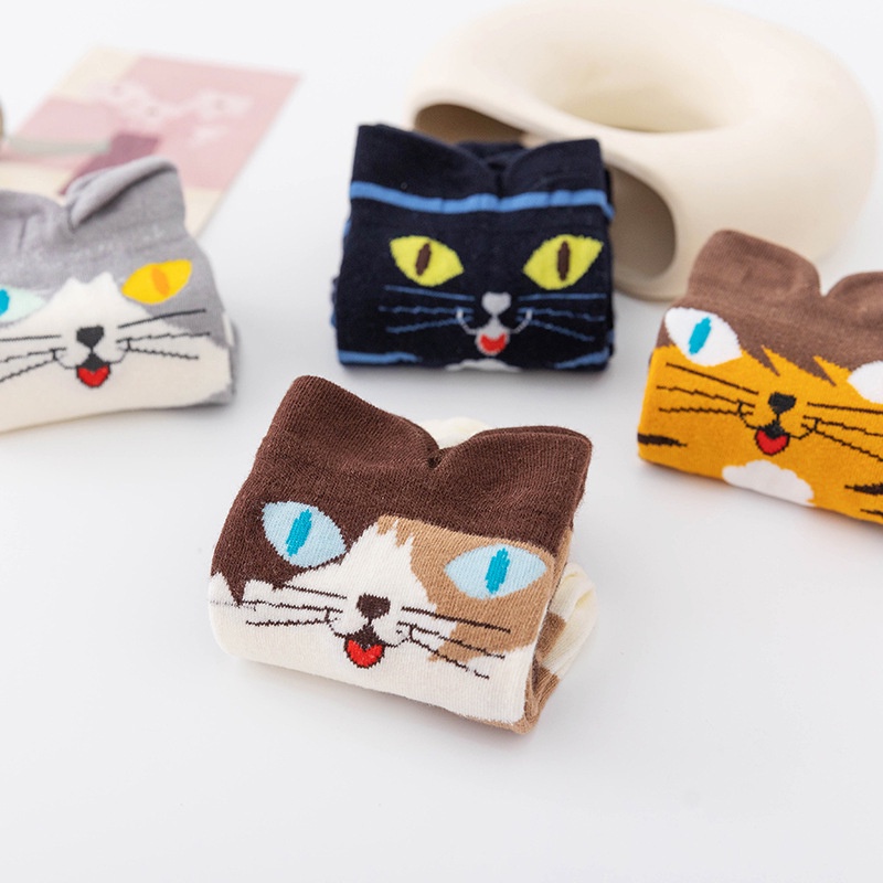 Vớ Cotton Cổ Trung Họa Tiết Hoạt Hình Tai Mèo Dễ Thương Thời Trang Thu Đông Cho Nữ