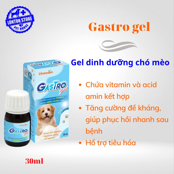 VEMEDIM Gastro Gel - Gel Thức Ăn Dinh Dưỡng Giúp Hồi Phục Hệ Tiêu Hóa Cho Chó, 30ml - Lonton Store