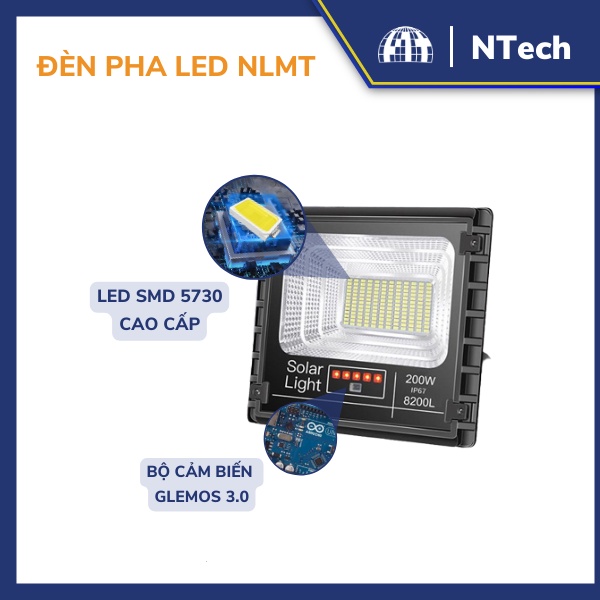 Đèn Năng Lượng Mặt Trời JD-8200L Công Suất 200W - Mẫu Mới 2020, Khung Nhôm, Chip Led "SMD" - BH 02 Năm