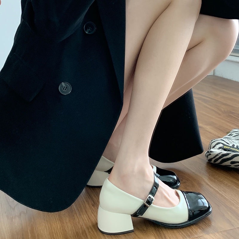 Giày búp bê nữ Mary Jane mũi vuông lolita đế cao 4-5cm quai ngang xinh