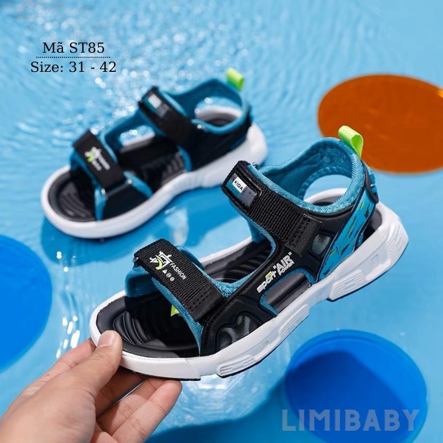 Dép quai hậu bé trai LIMIBABY đi học đi biển da cao cấp nhẹ êm chống trơn dán cho chân múp hoặc gầy thể thao xanh ST85